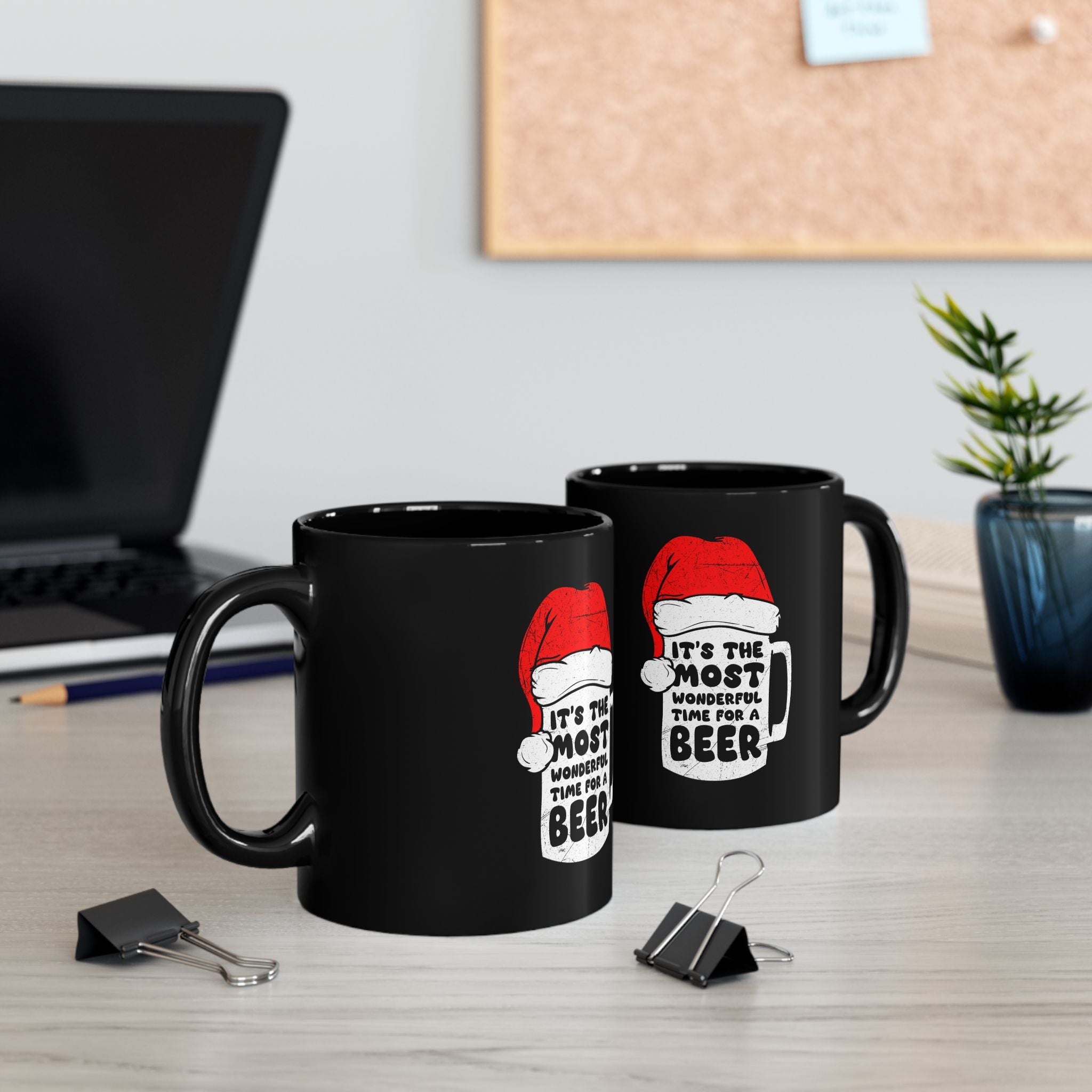 It’s The Most Wonderful Time For A Beer Christmas Black Glossy Mug