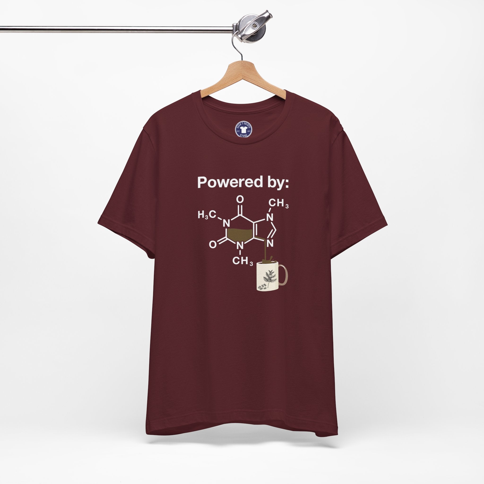 Powered By Caffeine Chemistry T-Shirt - Science Shirt - Premium Unisex Crewneck T-Shirt