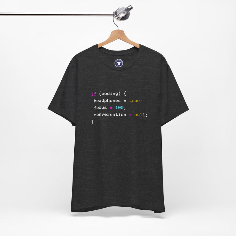 Coding With Headphones Javascript T-Shirt - Nerd Shirt - Premium Unisex Crewneck T-Shirt