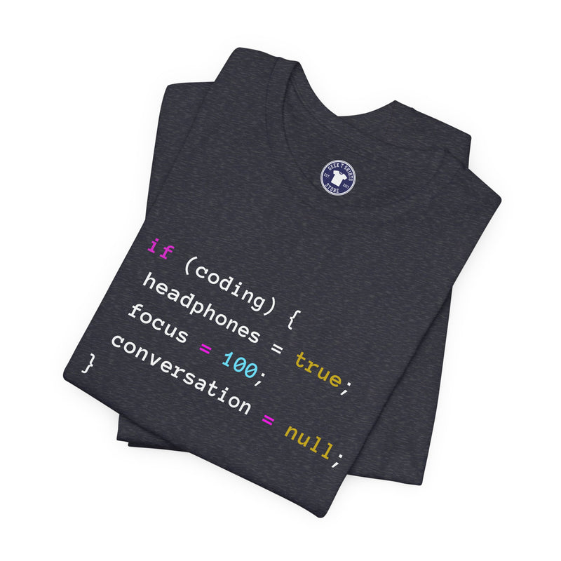Coding With Headphones Javascript T-Shirt - Nerd Shirt - Premium Unisex Crewneck T-Shirt