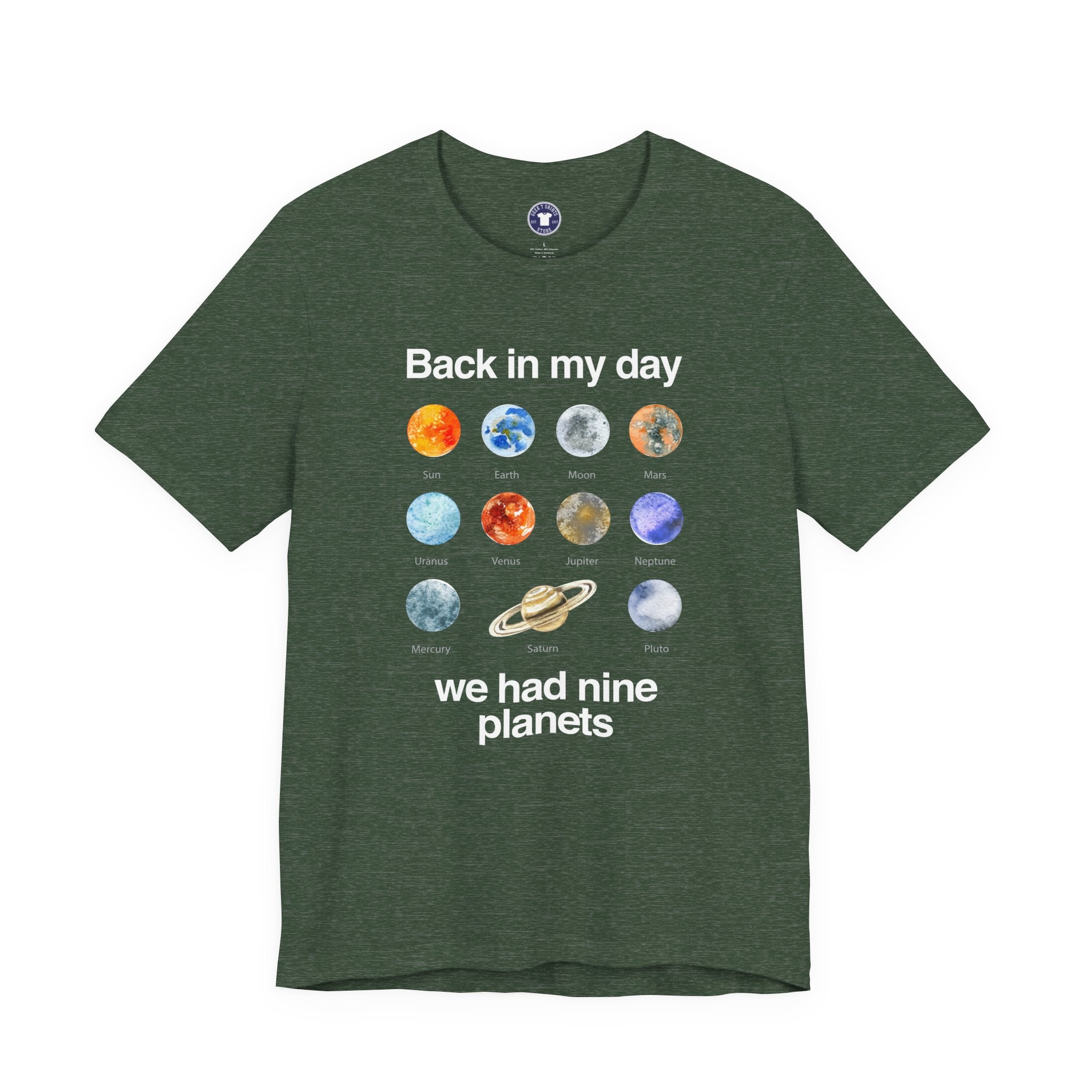 Back In My Day We Had Nine Planets - Cosmology T-Shirt - Premium Unisex Crewneck T-Shirt