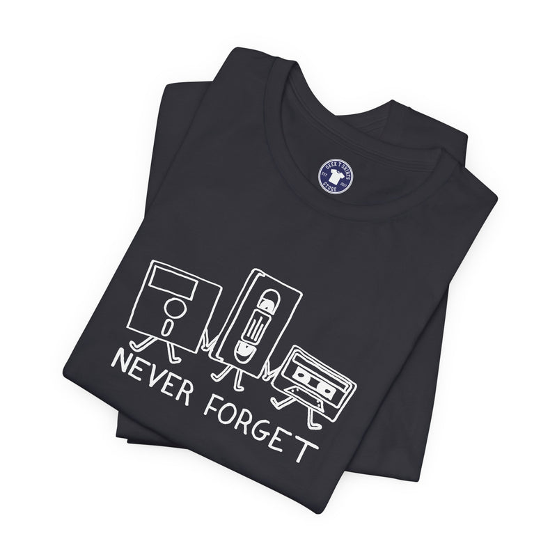 Never Forget Cassette Tapes Vhs Floppy Disks - Premium Unisex Crewneck T-Shirt