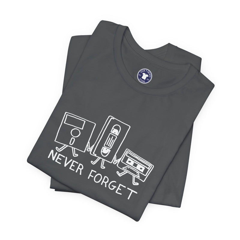 Never Forget Cassette Tapes Vhs Floppy Disks - Premium Unisex Crewneck T-Shirt