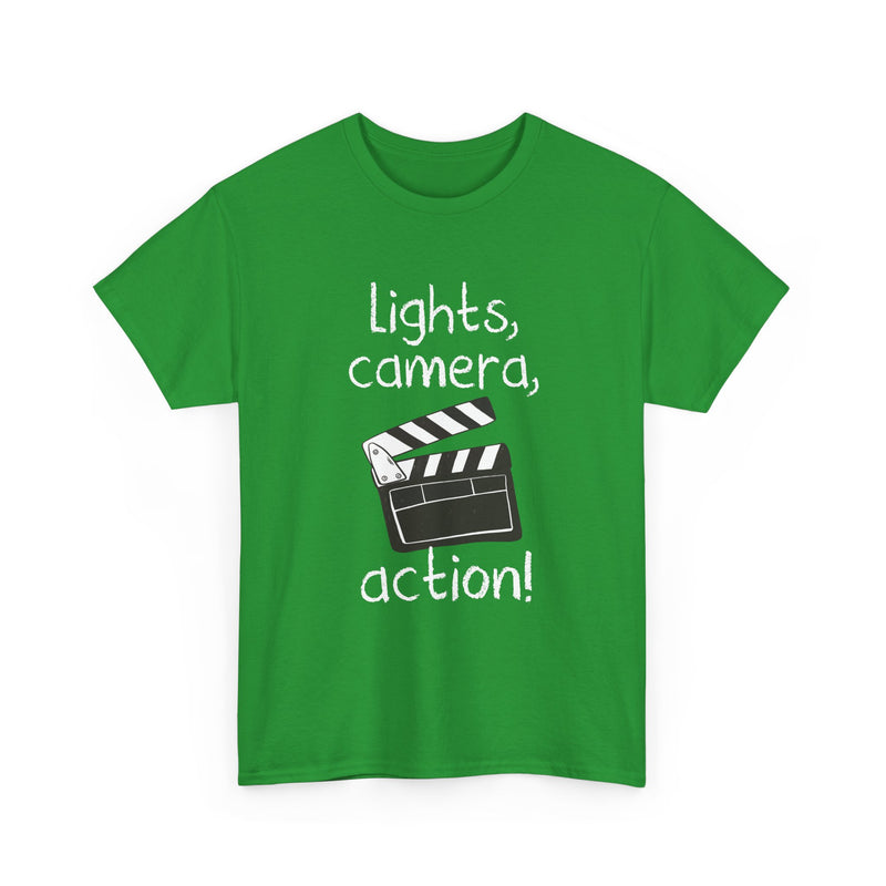 Lights Camera Action T-Shirt, Movie Film Clapboard Tee, Film Buff Gift, Geek T-Shirt, Nerd Shirt, Cinema Lover Top, Film Set Apparel