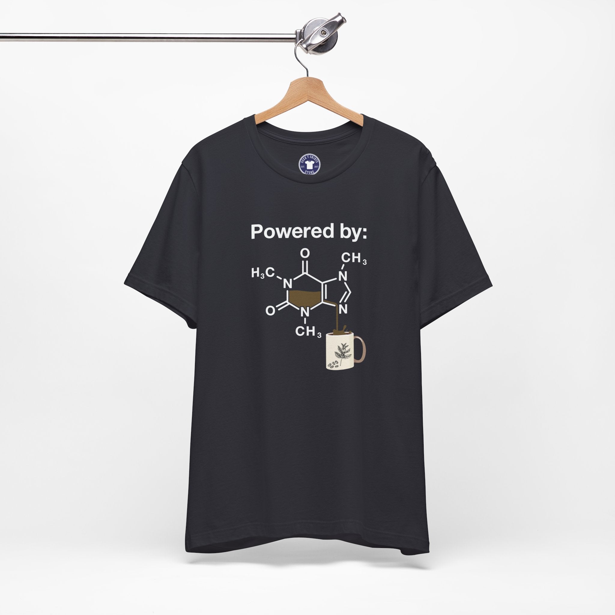 Powered By Caffeine Chemistry T-Shirt - Science Shirt - Premium Unisex Crewneck T-Shirt