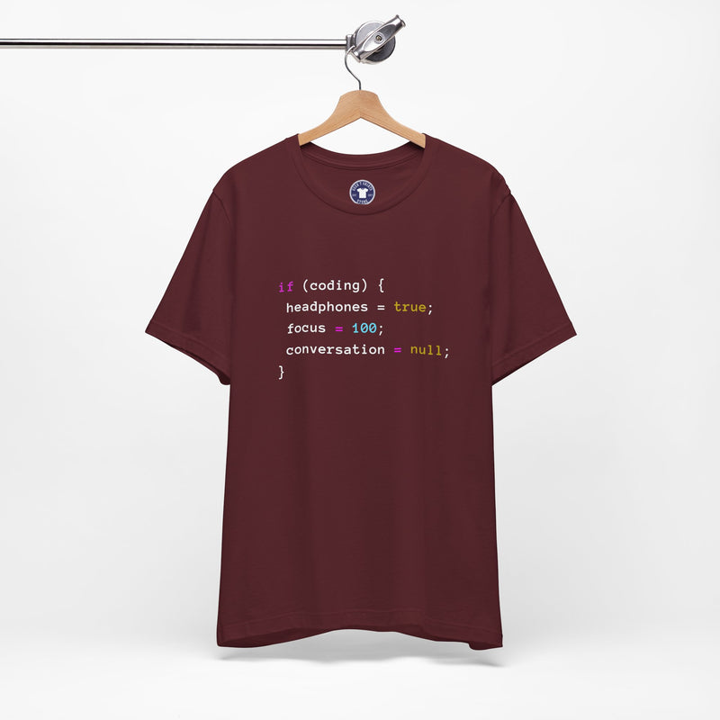 Coding With Headphones Javascript T-Shirt - Nerd Shirt - Premium Unisex Crewneck T-Shirt