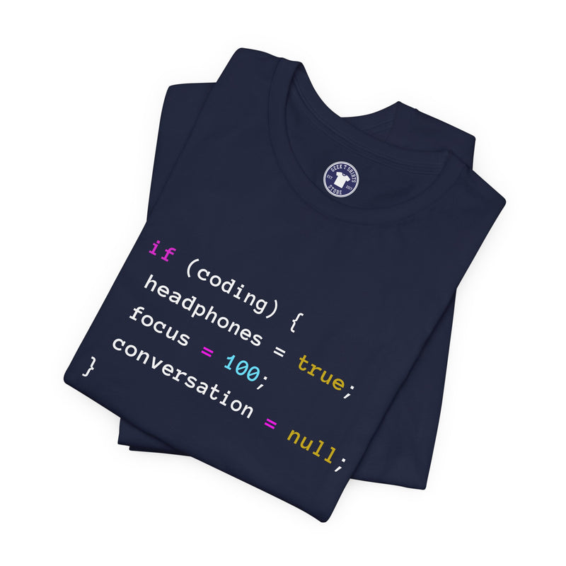 Coding With Headphones Javascript T-Shirt - Nerd Shirt - Premium Unisex Crewneck T-Shirt