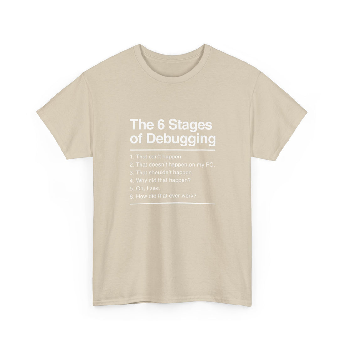 The 6 Stages Of Debugging - Coder Shirt - It Shirt - Regular Unisex Crewneck T-Shirt