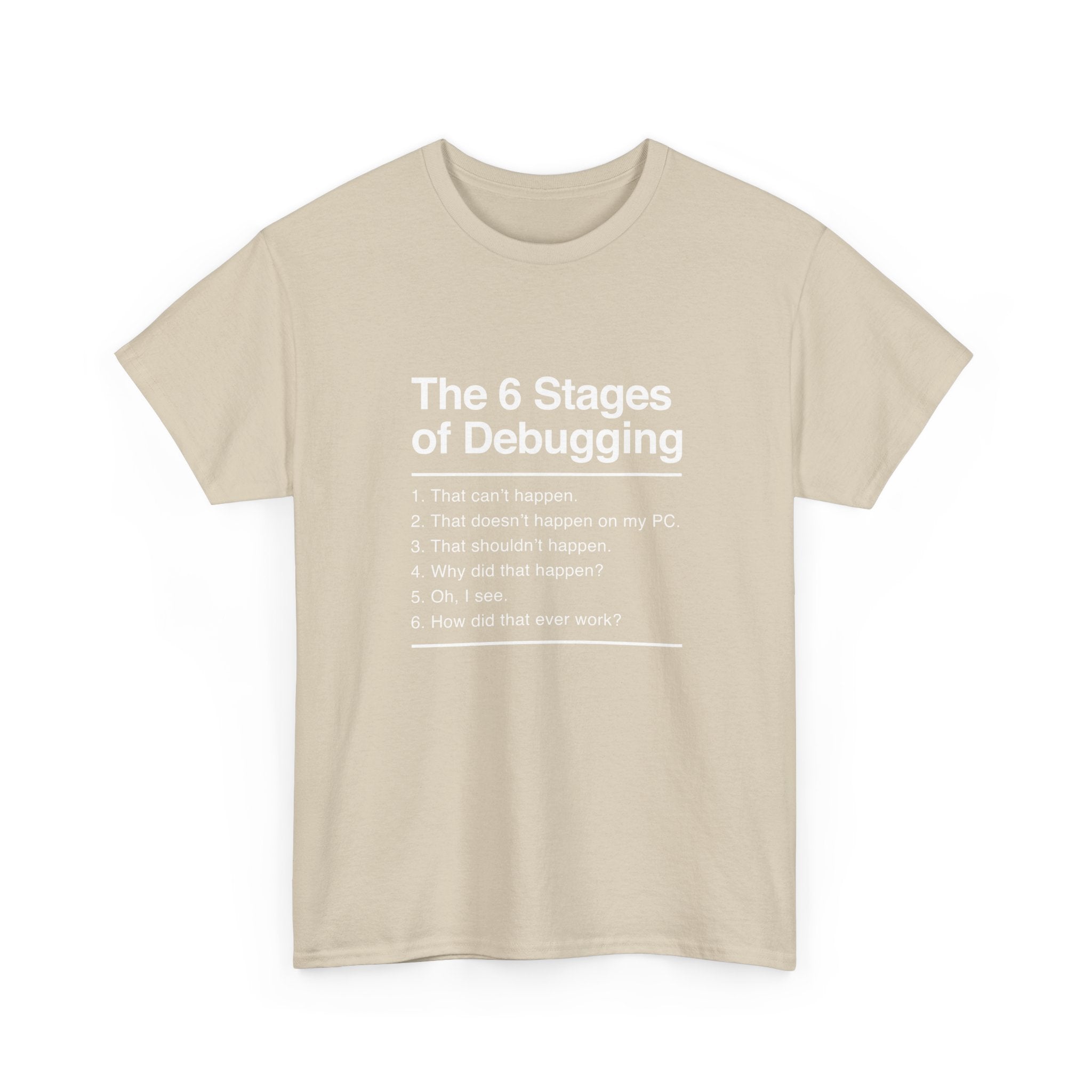The 6 Stages Of Debugging - Coder Shirt - It Shirt -  Unisex Crewneck T-Shirt