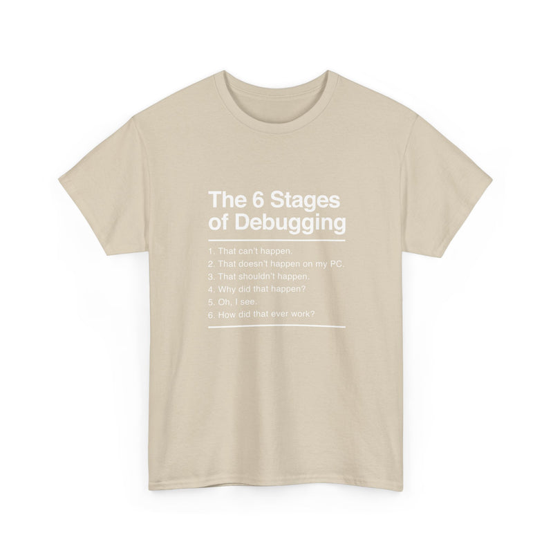 The 6 Stages Of Debugging - Coder Shirt - It Shirt - Regular Unisex Crewneck T-Shirt