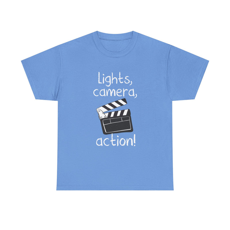 Lights Camera Action T-Shirt, Movie Film Clapboard Tee, Film Buff Gift, Geek T-Shirt, Nerd Shirt, Cinema Lover Top, Film Set Apparel