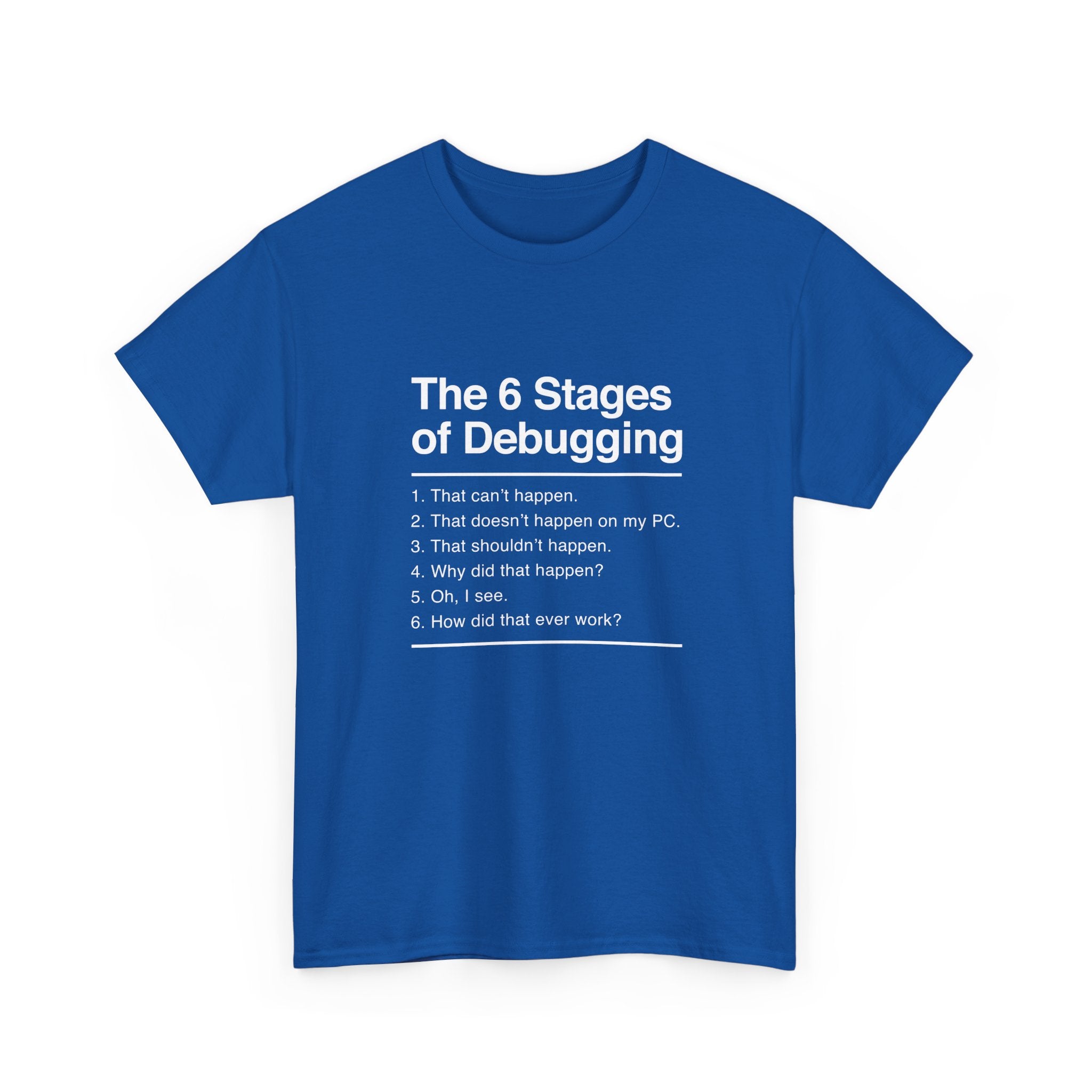 The 6 Stages Of Debugging - Coder Shirt - It Shirt -  Unisex Crewneck T-Shirt