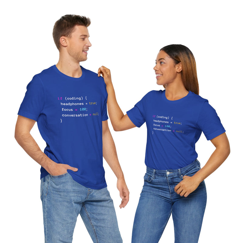 Coding With Headphones Javascript T-Shirt - Nerd Shirt - Premium Unisex Crewneck T-Shirt