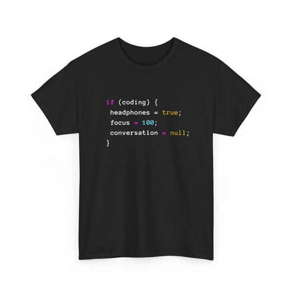 Coding With Headphones Javascript T-Shirt - Nerd Shirt - Regular Unisex Crewneck T-Shirt