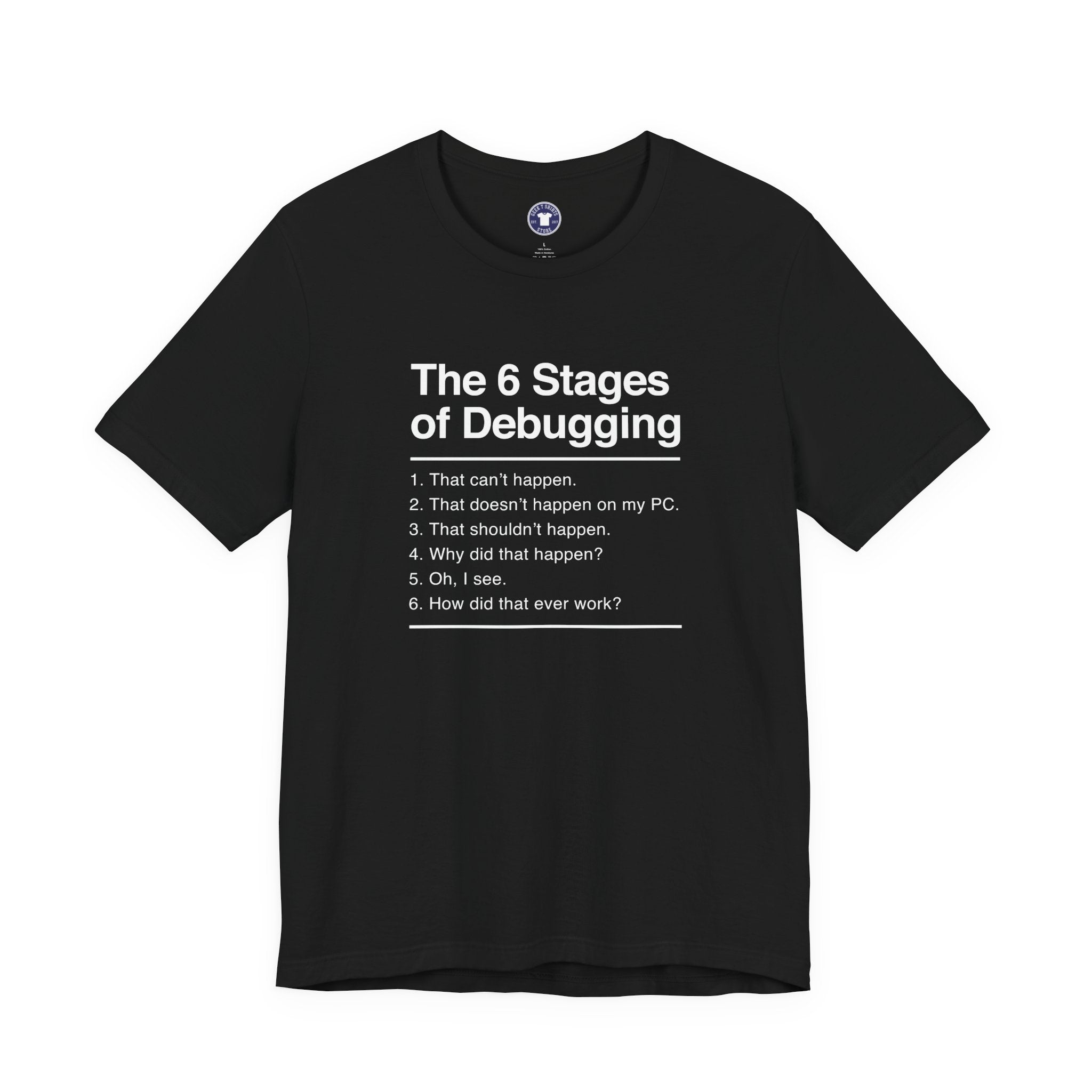 The 6 Stages Of Debugging - Coder Shirt - It Shirt - Premium Unisex Crewneck T-Shirt