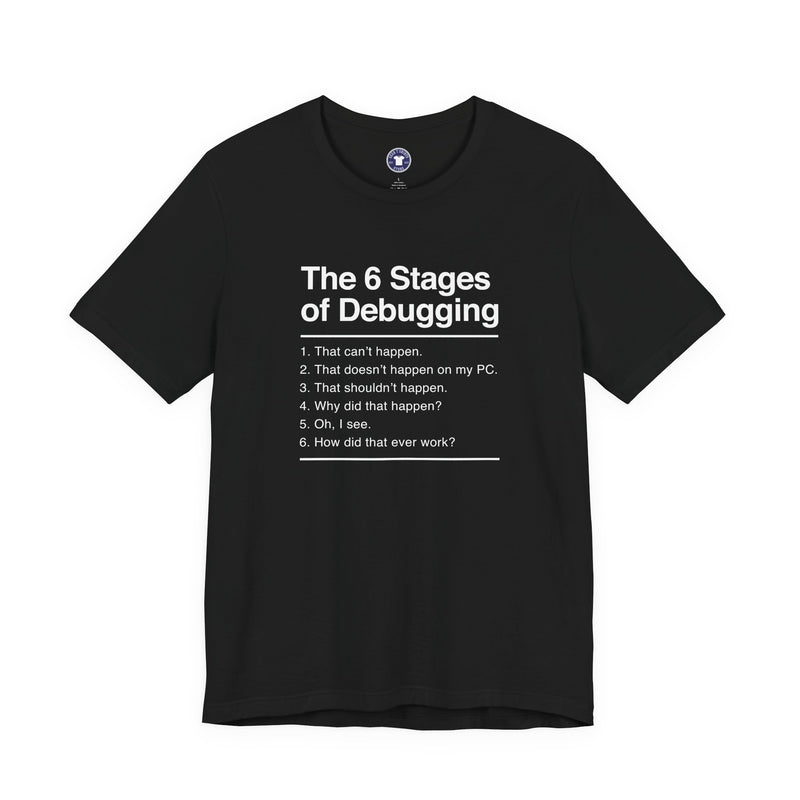 The 6 Stages Of Debugging - Coder Shirt - It Shirt - Premium Unisex Crewneck T-Shirt