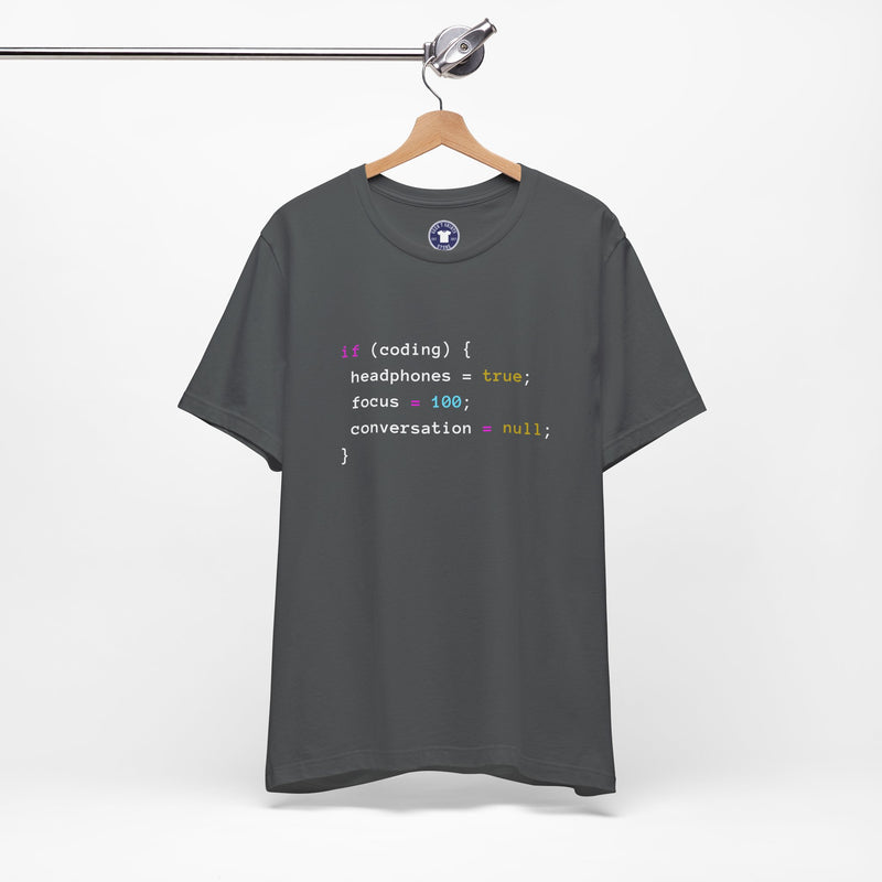 Coding With Headphones Javascript T-Shirt - Nerd Shirt - Premium Unisex Crewneck T-Shirt