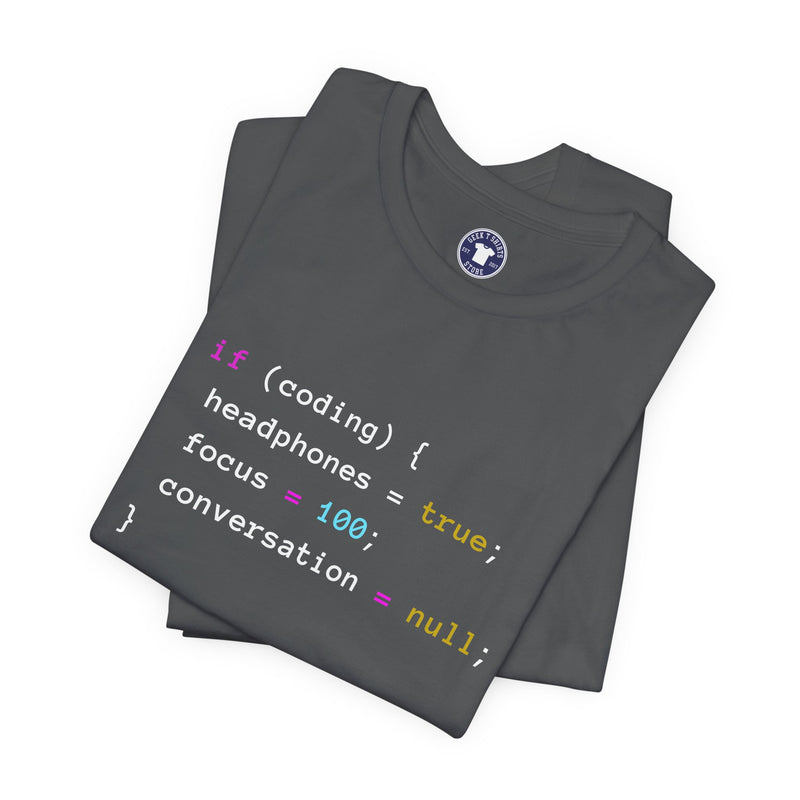 Coding With Headphones Javascript T-Shirt - Nerd Shirt - Premium Unisex Crewneck T-Shirt