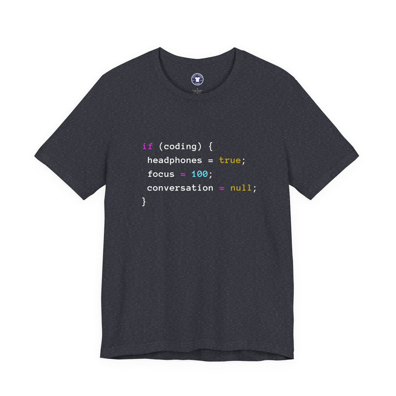 Coding With Headphones Javascript T-Shirt - Nerd Shirt - Premium Unisex Crewneck T-Shirt