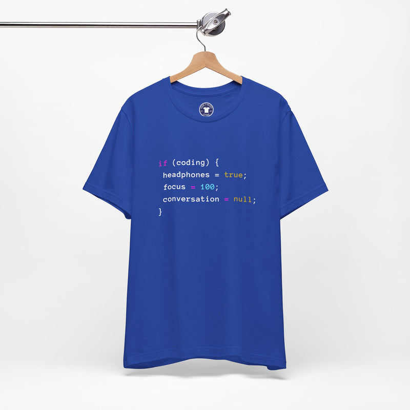 Coding With Headphones Javascript T-Shirt - Nerd Shirt - Premium Unisex Crewneck T-Shirt