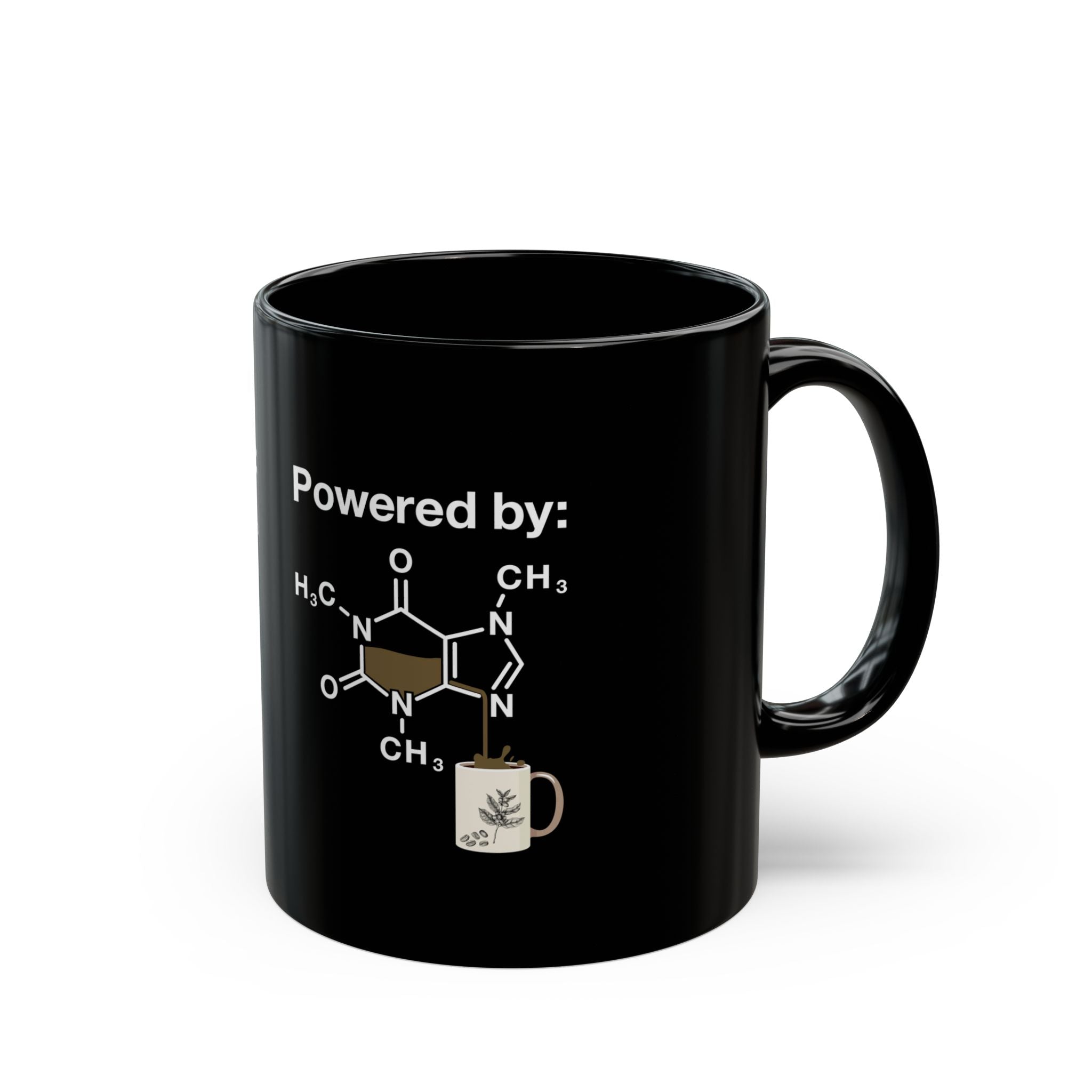 Powered By Caffeine - Coffee Addict - Black Glossy Mug