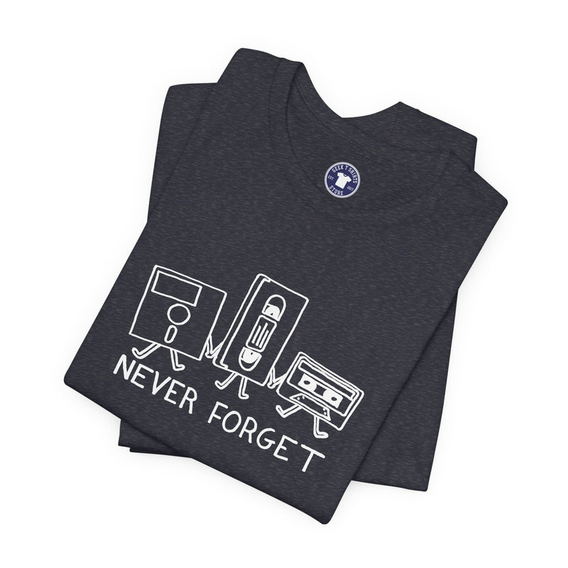 Never Forget Cassette Tapes Vhs Floppy Disks - Premium Unisex Crewneck T-Shirt