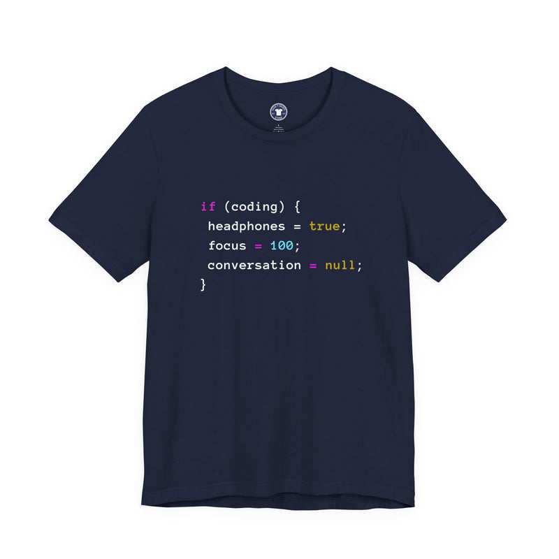 Coding With Headphones Javascript T-Shirt - Nerd Shirt - Premium Unisex Crewneck T-Shirt
