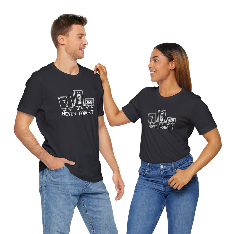 Never Forget Cassette Tapes Vhs Floppy Disks - Premium Unisex Crewneck T-Shirt