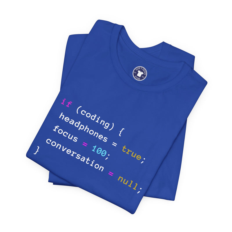 Coding With Headphones Javascript T-Shirt - Nerd Shirt - Premium Unisex Crewneck T-Shirt