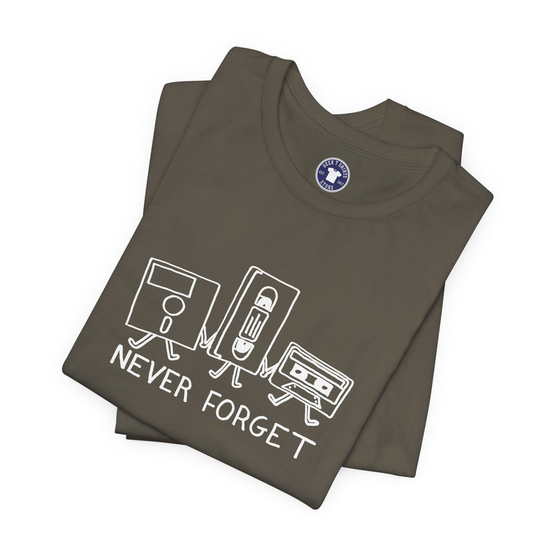 Never Forget Cassette Tapes Vhs Floppy Disks - Premium Unisex Crewneck T-Shirt