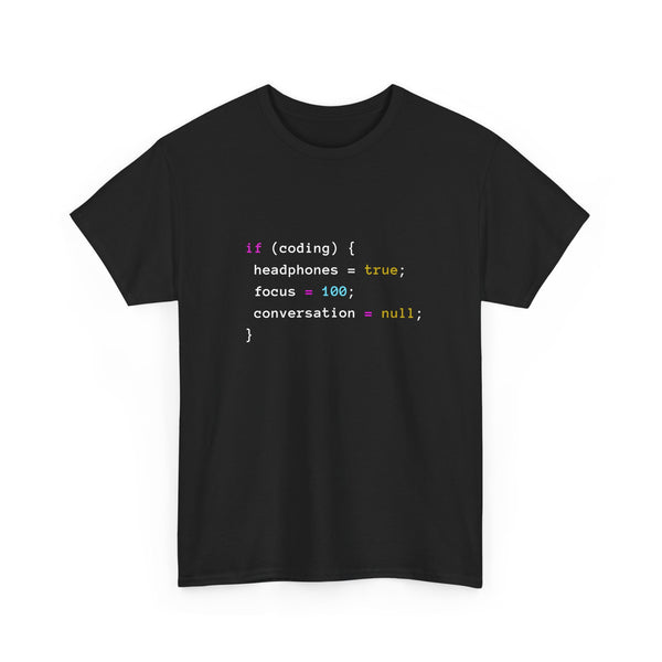 Coding With Headphones Javascript T-Shirt - Nerd Shirt - Regular Unisex Crewneck T-Shirt