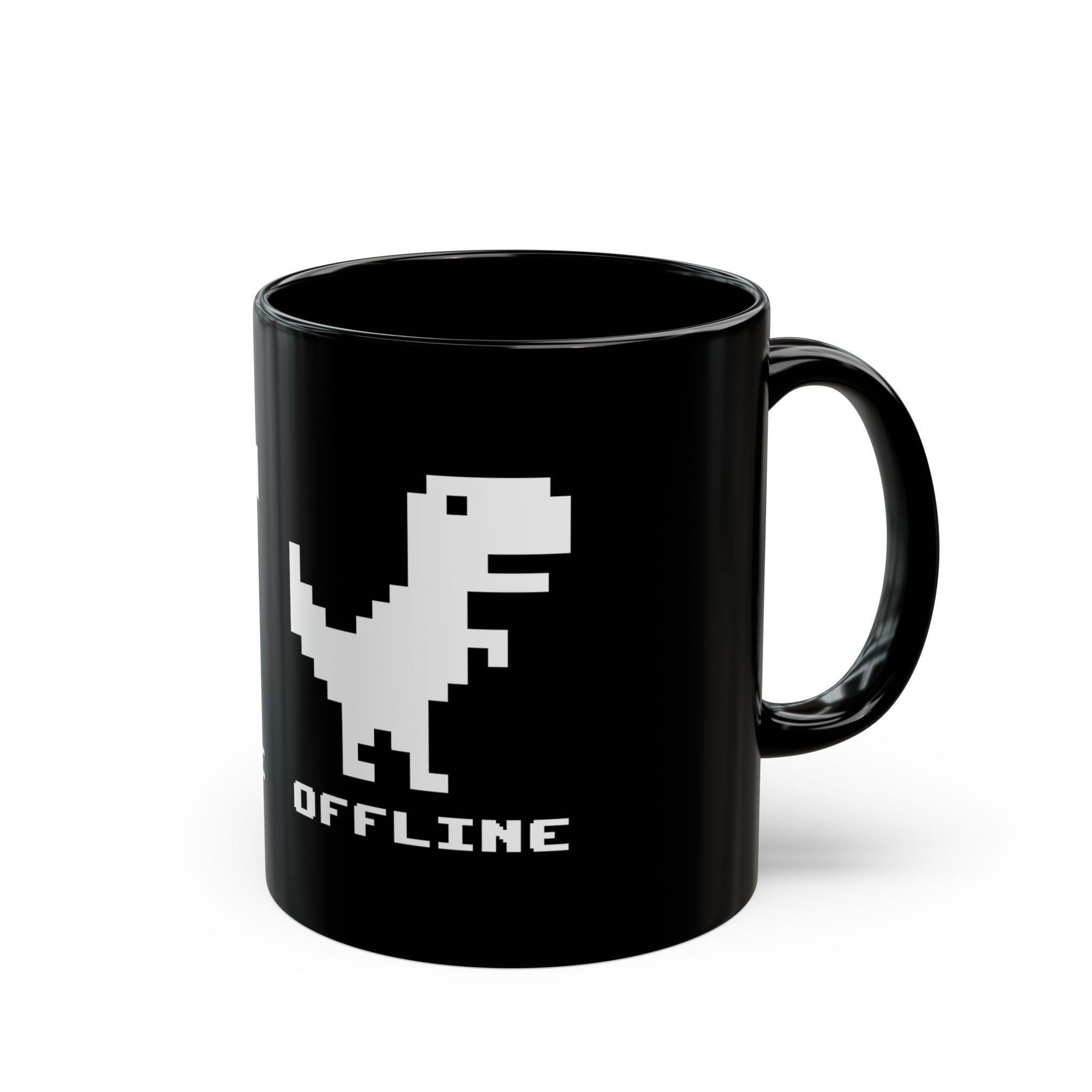 Offline - Pixelated Dinosaur Error Message - Black Glossy Mug
