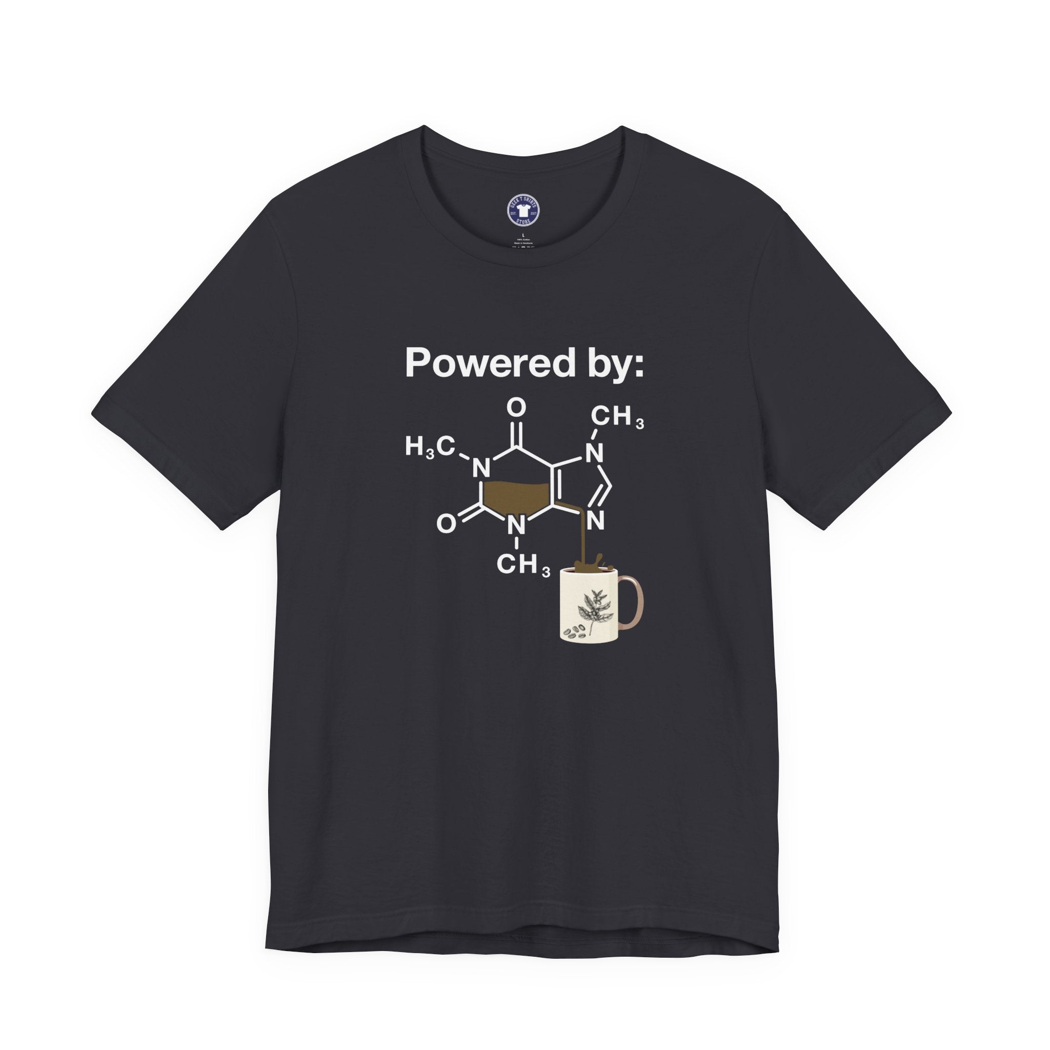 Powered By Caffeine Chemistry T-Shirt - Science Shirt - Premium Unisex Crewneck T-Shirt