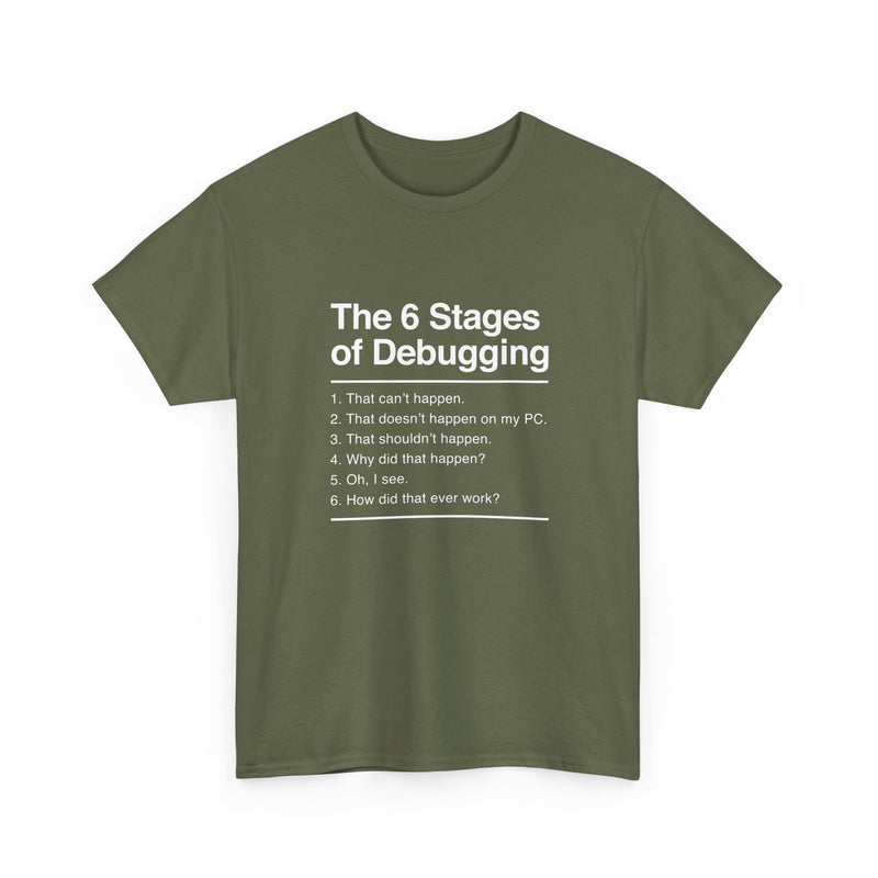 The 6 Stages Of Debugging - Coder Shirt - It Shirt - Regular Unisex Crewneck T-Shirt