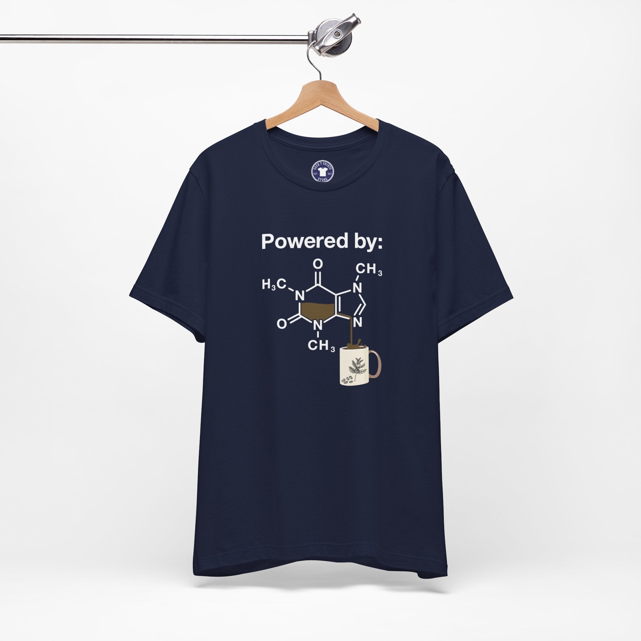 Powered By Caffeine Chemistry T-Shirt - Science Shirt - Premium Unisex Crewneck T-Shirt