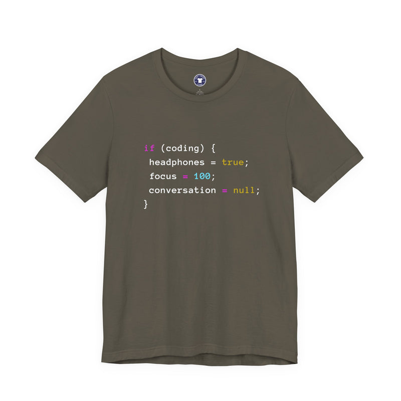 Coding With Headphones Javascript T-Shirt - Nerd Shirt - Premium Unisex Crewneck T-Shirt