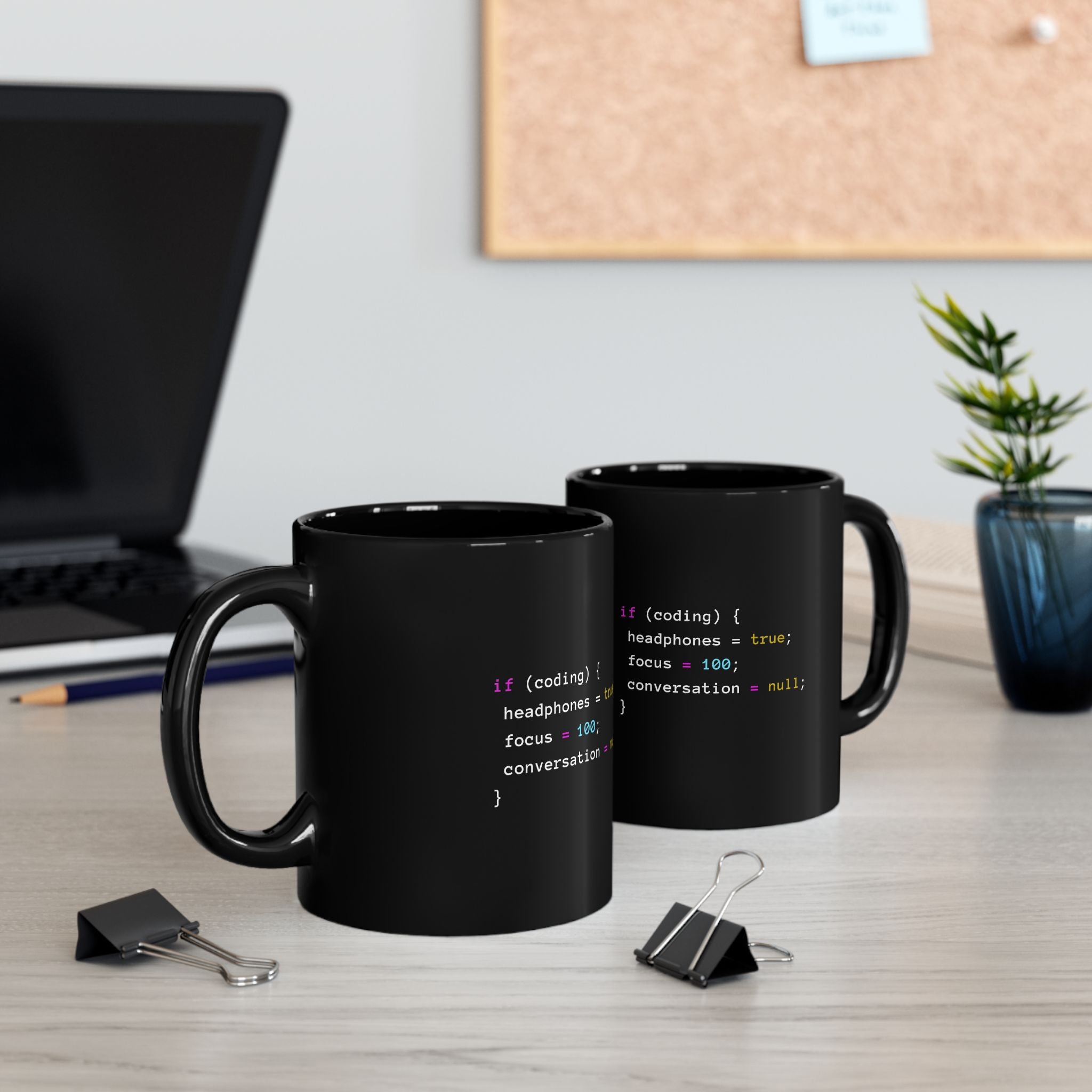 Coding With Headphones Javascript - Black Glossy Mug