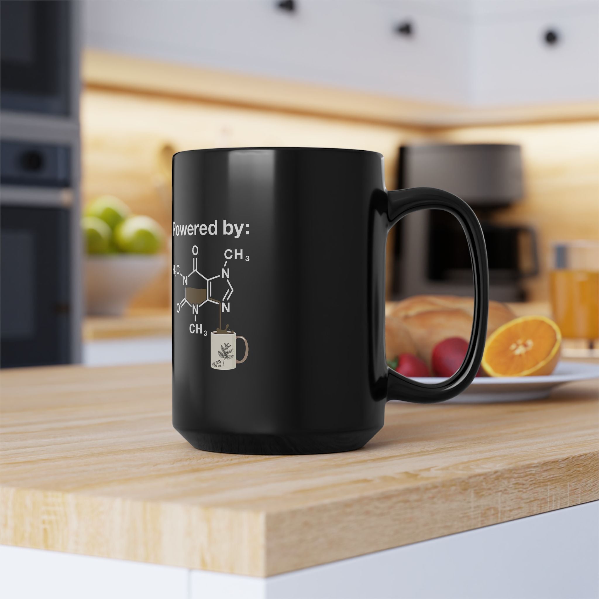 Powered By Caffeine - Coffee Addict - Black Glossy Mug