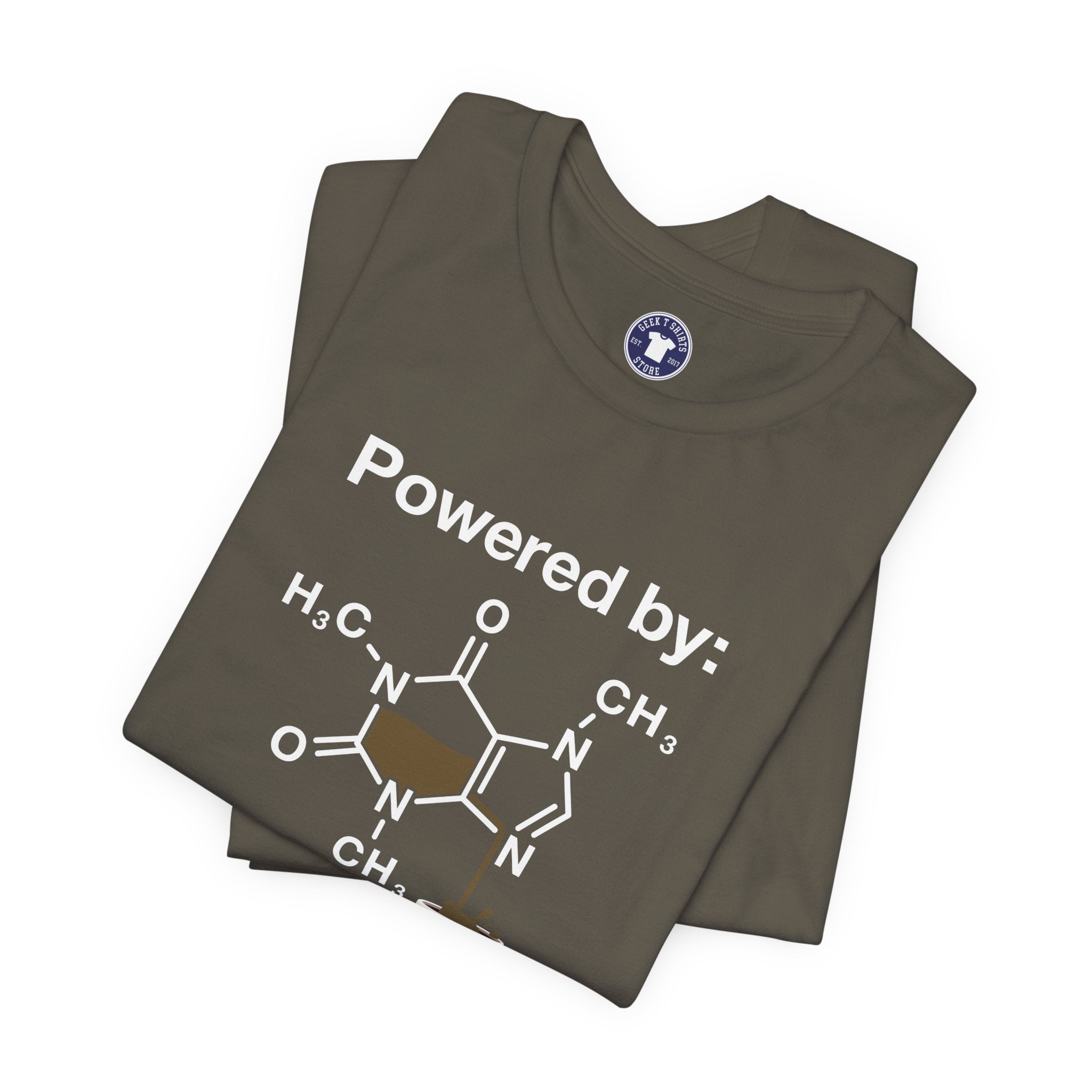 Powered By Caffeine Chemistry T-Shirt - Science Shirt - Premium Unisex Crewneck T-Shirt