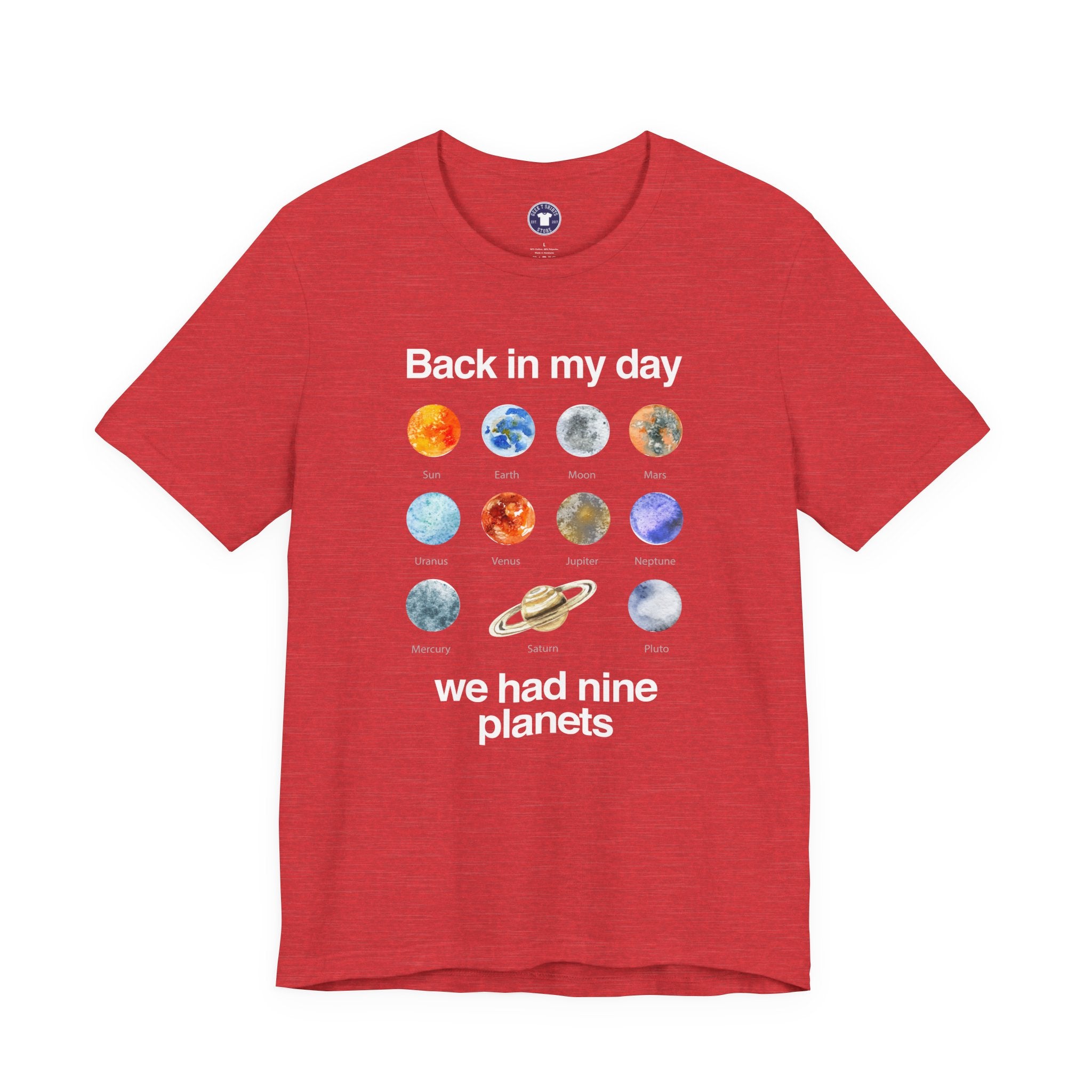 Back In My Day We Had Nine Planets - Cosmology T-Shirt - Premium Unisex Crewneck T-Shirt