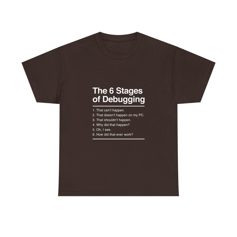 The 6 Stages of Debugging T-Shirt, Funny Programming Tee, Coder Gift, Geek T-Shirt, Nerd Shirt, Developer Humor, Tech Lover Present