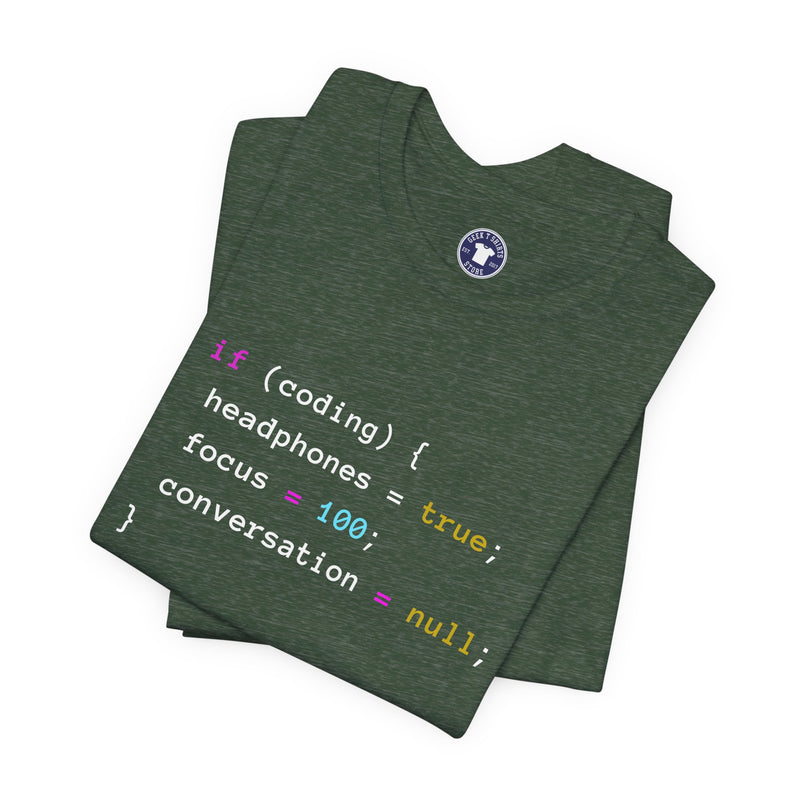 Coding With Headphones Javascript T-Shirt - Nerd Shirt - Premium Unisex Crewneck T-Shirt