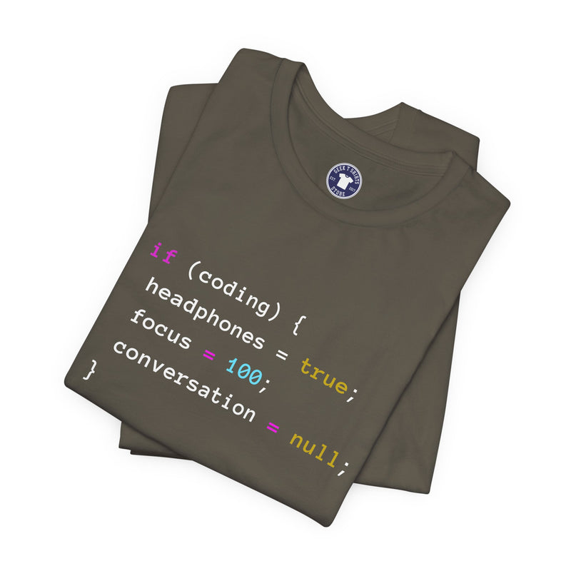 Coding With Headphones Javascript T-Shirt - Nerd Shirt - Premium Unisex Crewneck T-Shirt