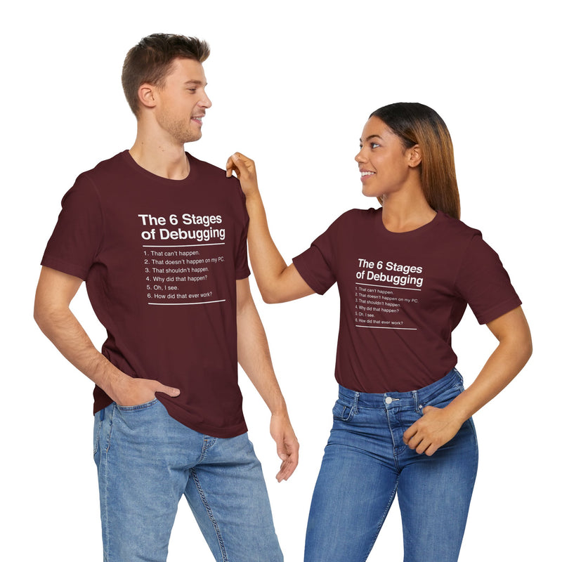 The 6 Stages Of Debugging - Coder Shirt - It Shirt - Premium Unisex Crewneck T-Shirt