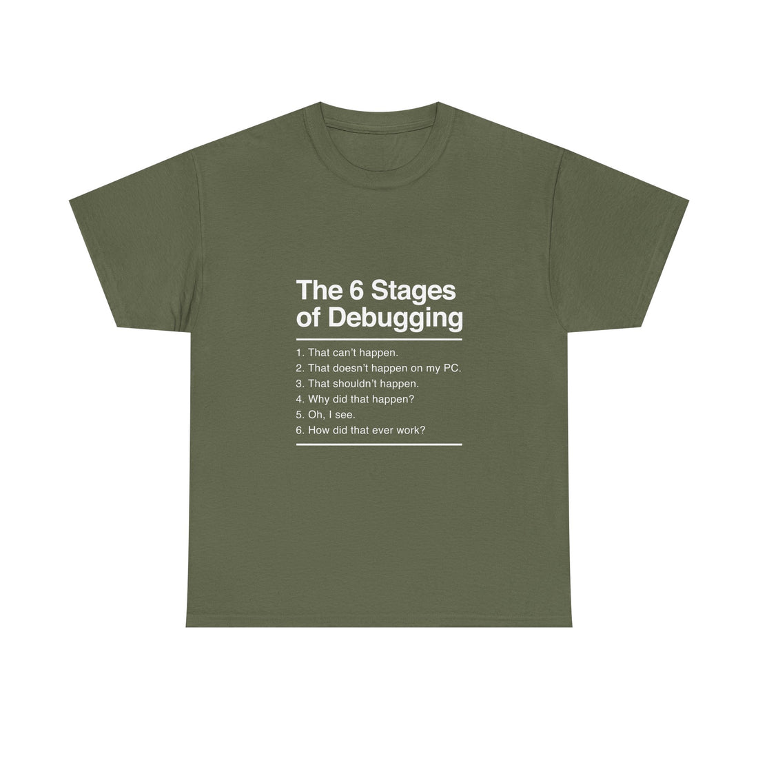The 6 Stages of Debugging T-Shirt, Funny Programming Tee, Coder Gift, Geek T-Shirt, Nerd Shirt, Developer Humor, Tech Lover Present