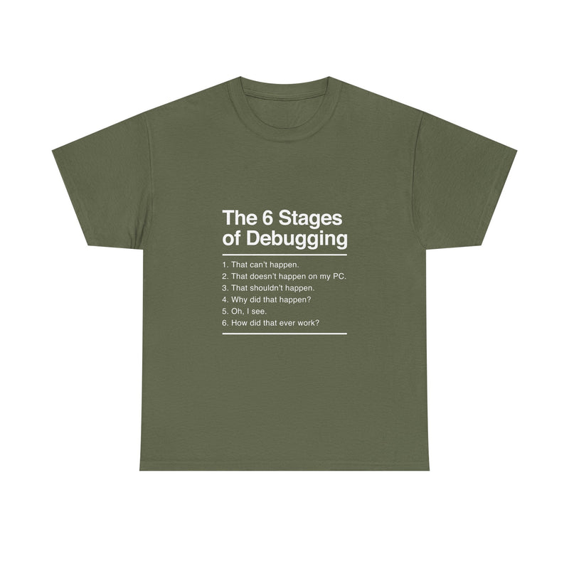 The 6 Stages of Debugging T-Shirt, Funny Programming Tee, Coder Gift, Geek T-Shirt, Nerd Shirt, Developer Humor, Tech Lover Present