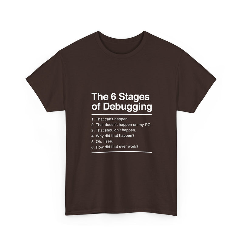 The 6 Stages of Debugging T-Shirt, Funny Programming Tee, Coder Gift, Geek T-Shirt, Nerd Shirt, Developer Humor, Tech Lover Present