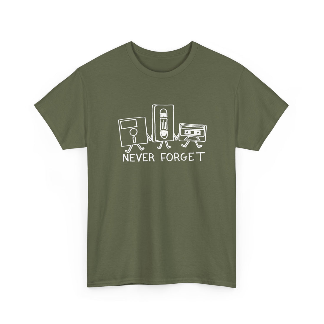 Never Forget Cassette Tapes Vhs Floppy Disks - Regular Unisex Crewneck T-Shirt