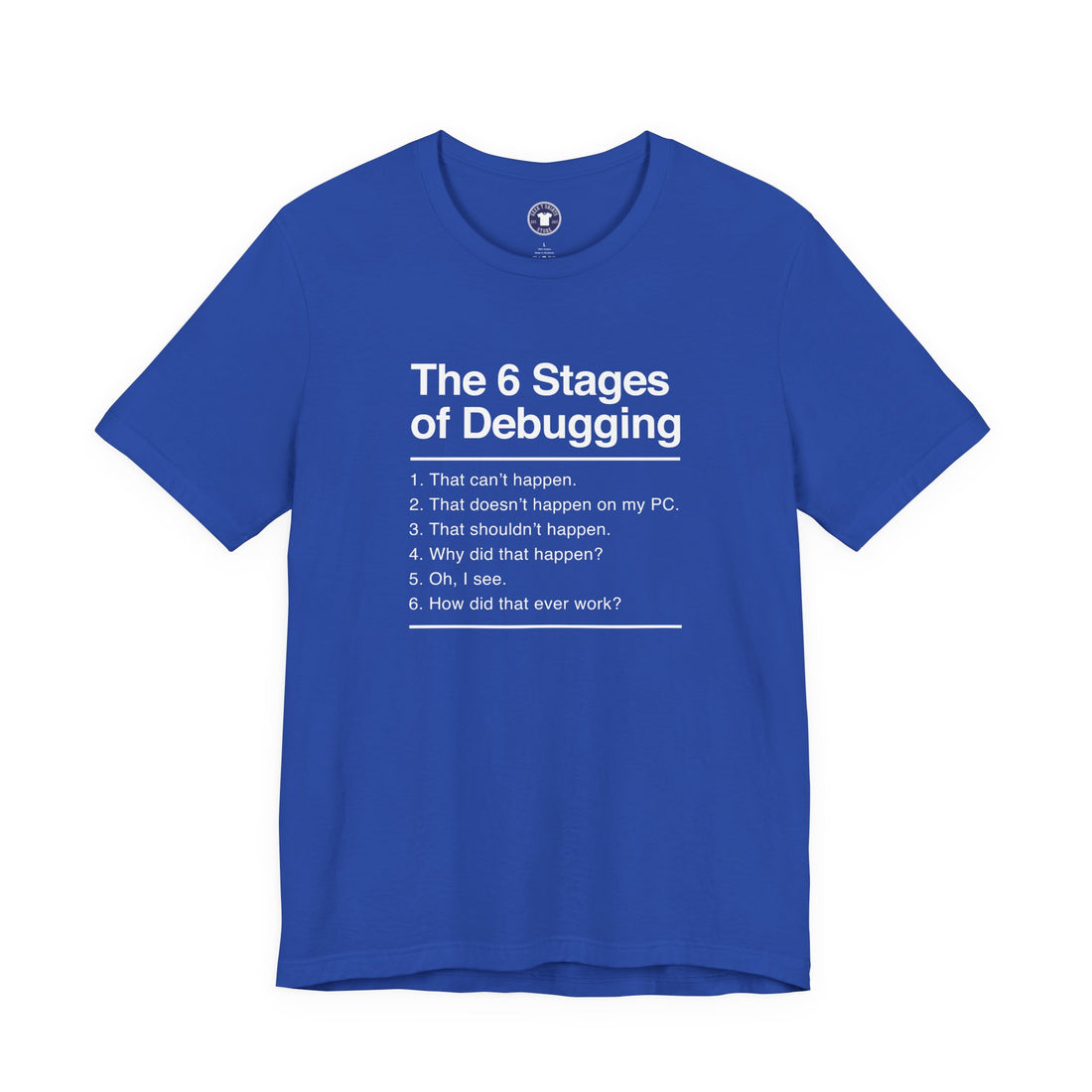 The 6 Stages Of Debugging - Coder Shirt - It Shirt - Premium Unisex Crewneck T-Shirt
