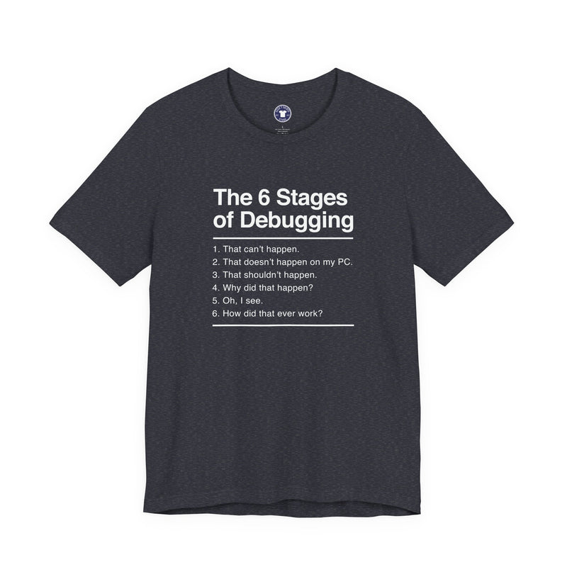The 6 Stages Of Debugging - Coder Shirt - It Shirt - Premium Unisex Crewneck T-Shirt